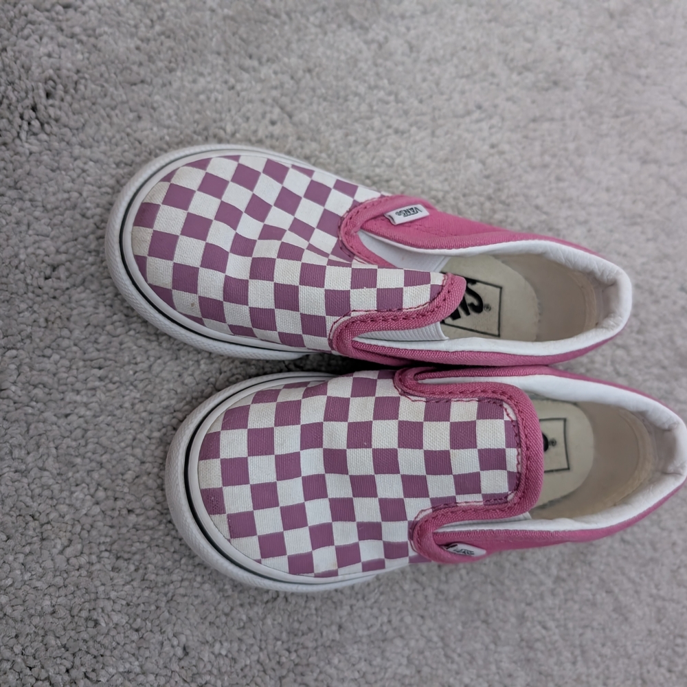 Vans Kids Pink and White Checkered Slip-On Sneakers